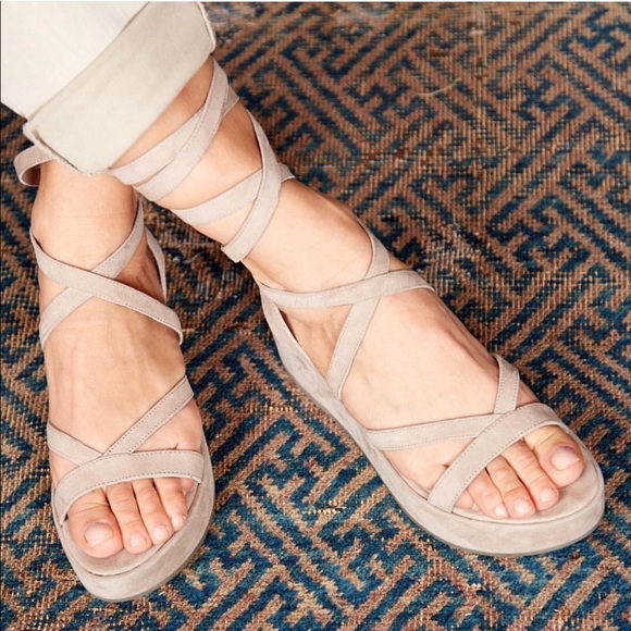 Cream Kid Suede Wrap Around Gladiator Platform - Picture 2 of 5